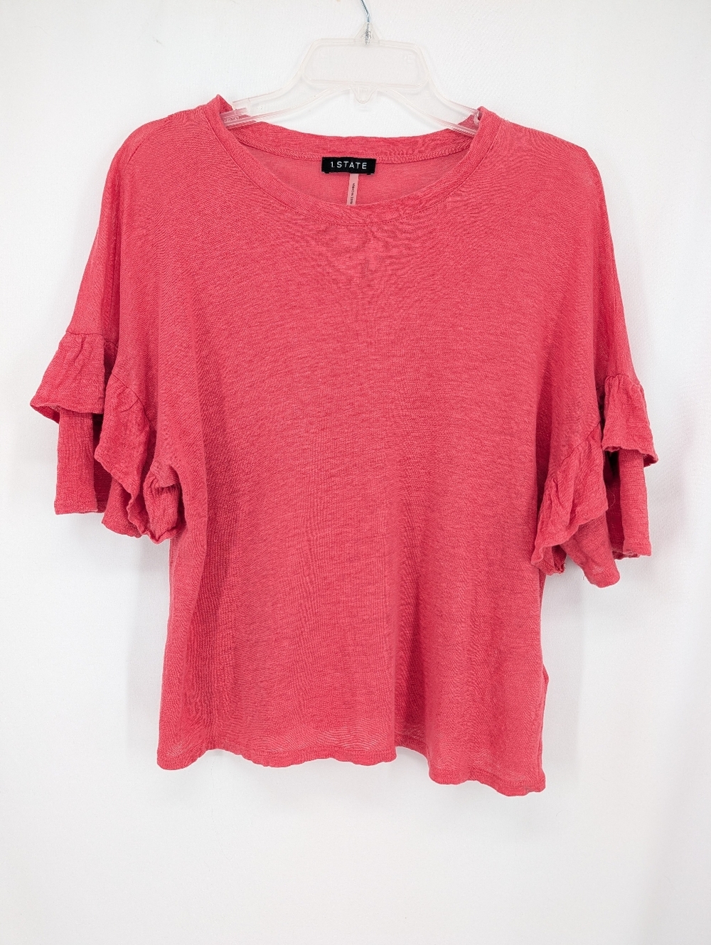1. State Linen Coral Ruffle Sleeve Short-Sleeve Lightweight Boxy Top  M/L